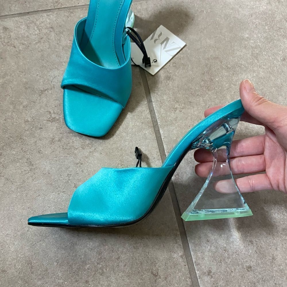 Zara Blue Clear Block Heels - Picture 5 of 8